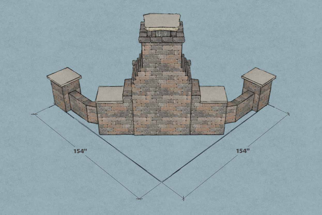 Measurement for putting a fireplace and wood boxes kit into a corner