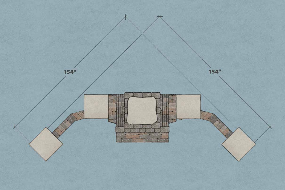 Measurement for putting a fireplace and wood boxes kit into a corner