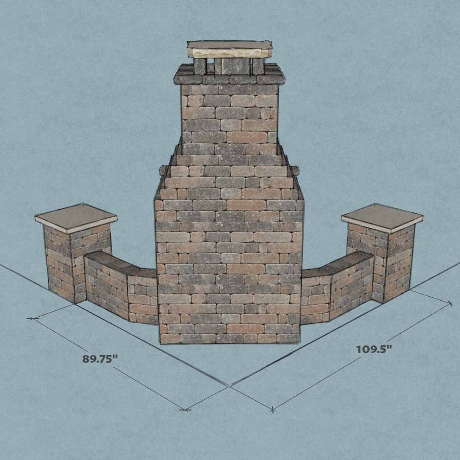 Outdoor fireplace built kitty-corner