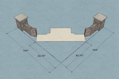 Measurement for putting a fireplace and wood boxes kit into a corner