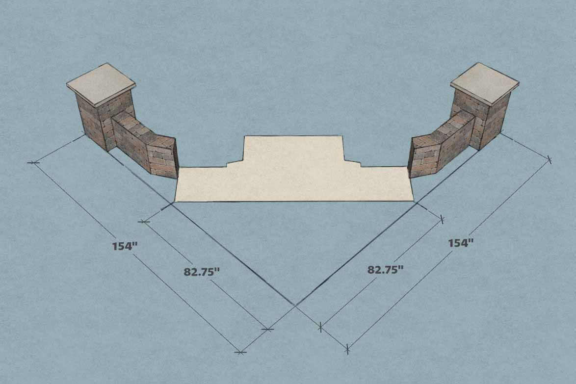 Measurement for putting a fireplace and wood boxes kit into a corner