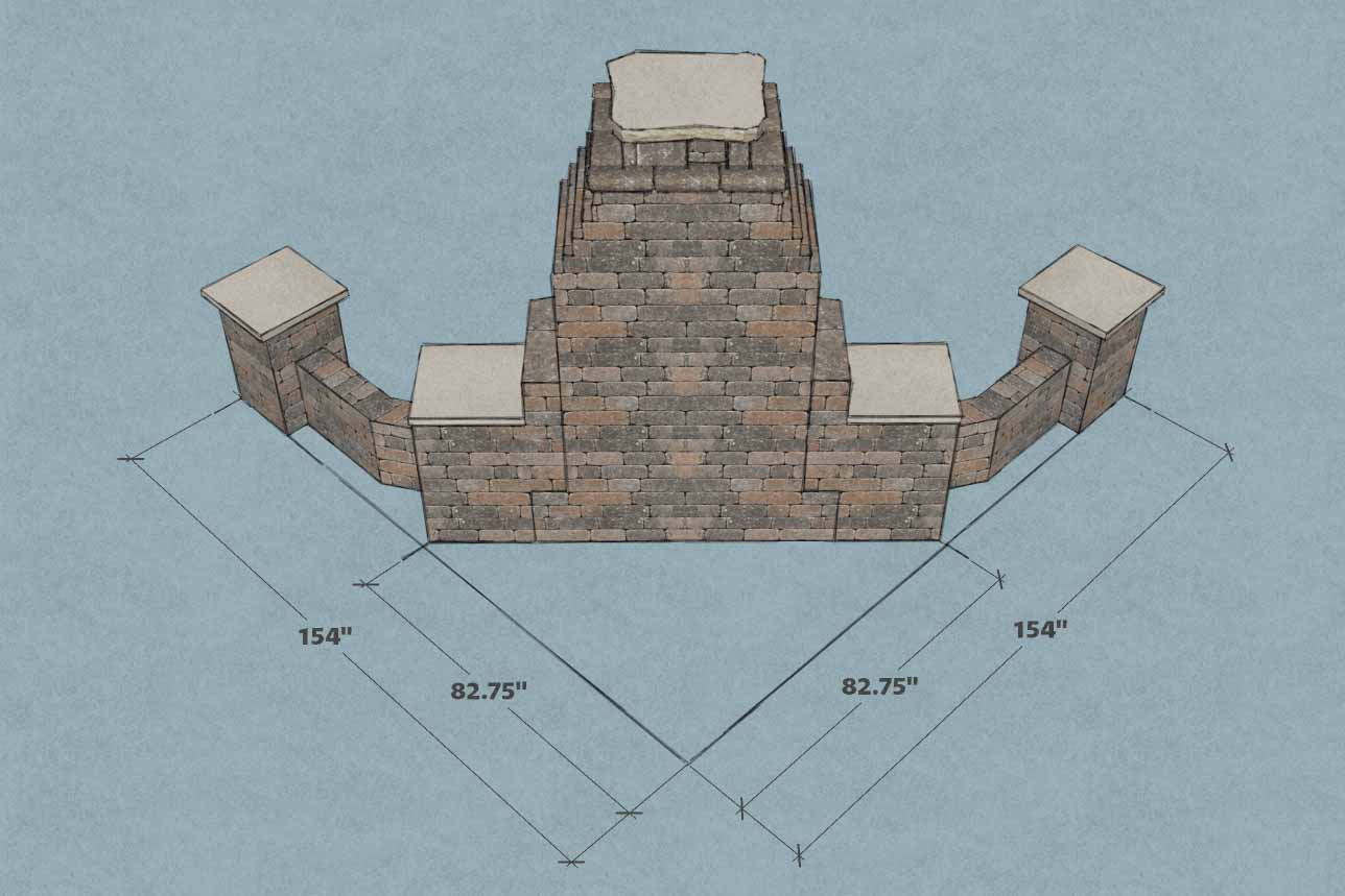 Measurement for putting a fireplace and wood boxes kit into a corner
